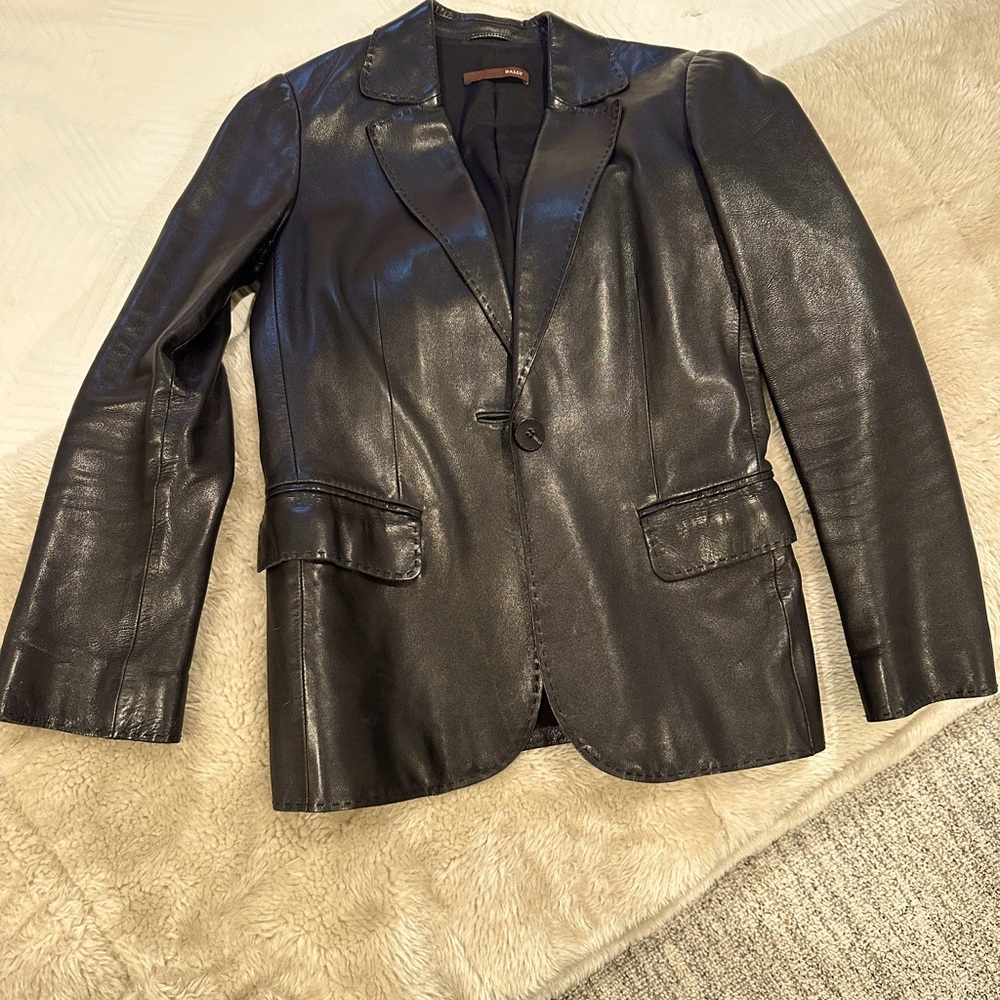 Bally Black Leather Blazer- Size 6